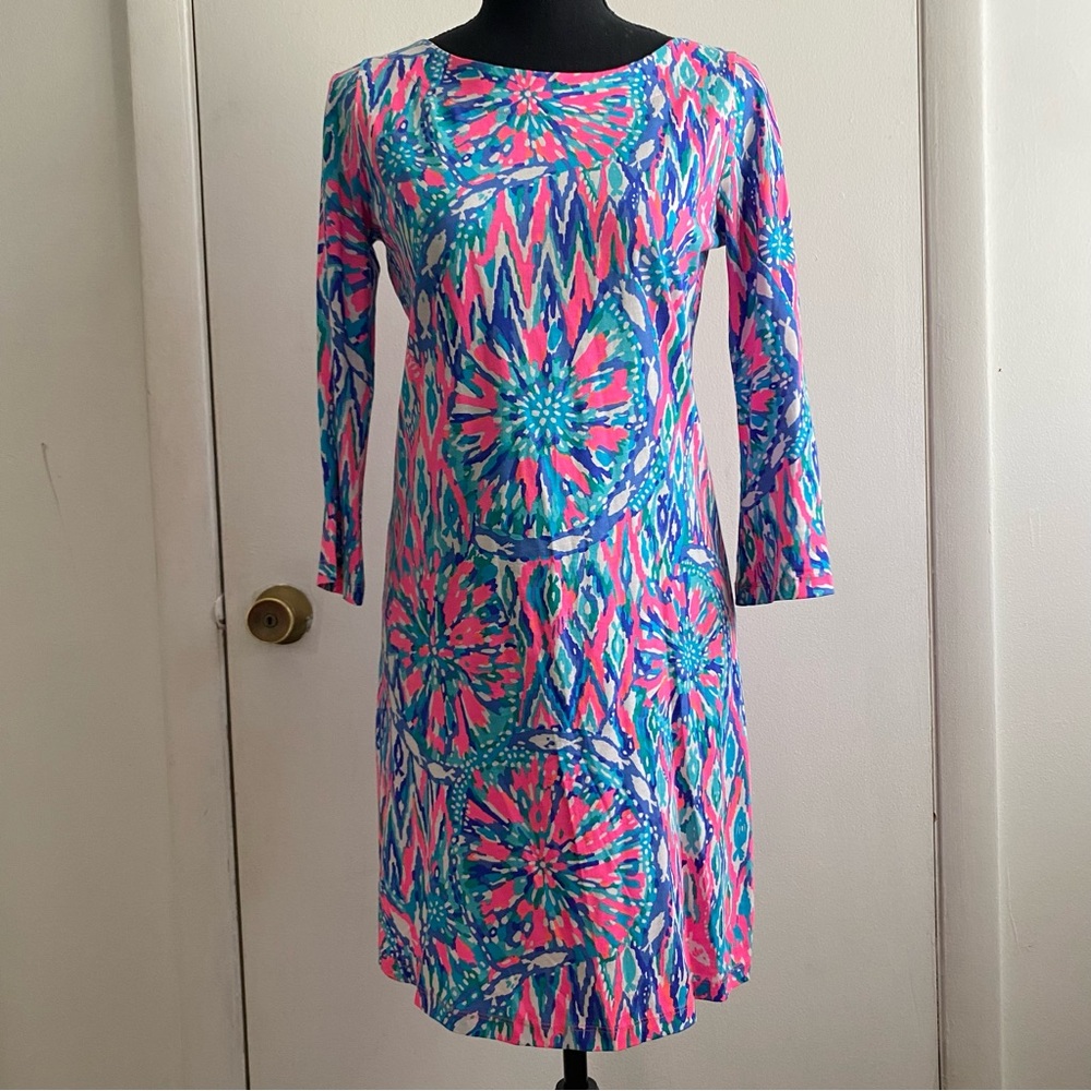 Lilly Pulitzer Extra Small Pink & Blue 3/4 Sleeves Dress